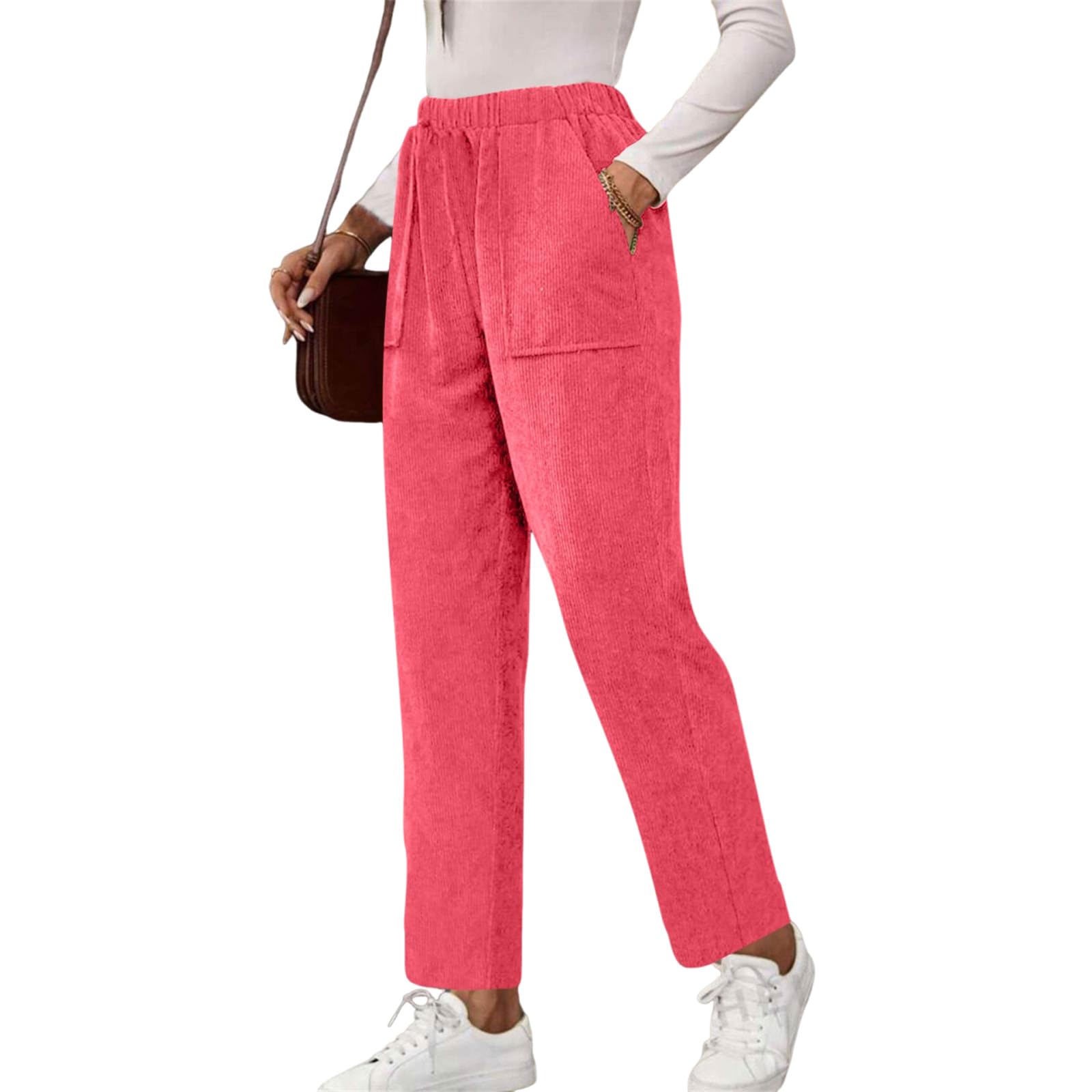  Comfortable Women's Solid Color Pants with Pockets High Waist Wide Leg Sweatpants for Casual Wear
| Fashionable Women's